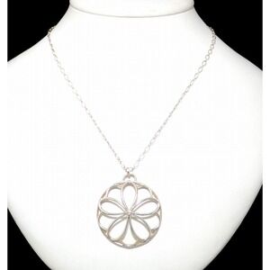 TIFFANY Co Flower Motif Single Diamond Pendant Necklace Silver Diamonds